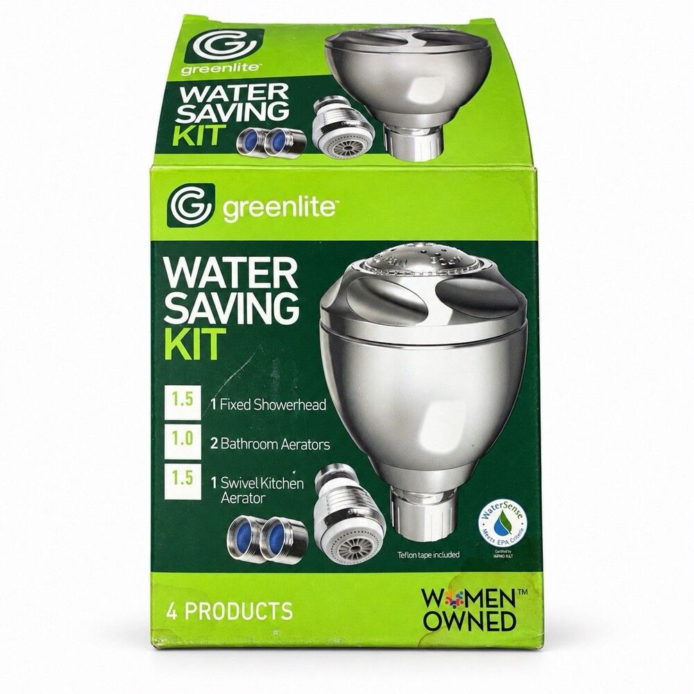 Greenlite Water Saving Kit 1.5 GPM Shower Head 3 Sink Aerators Chrome New No Box